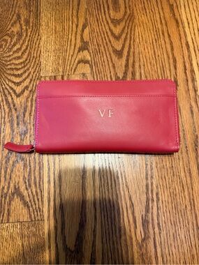 Monogram Red Leather Zip Wallet by Royce